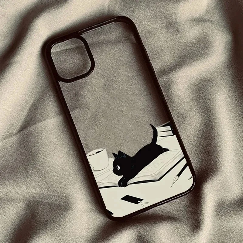 Adorable Black Cat Pattern Hard Clear Phone Case Cover