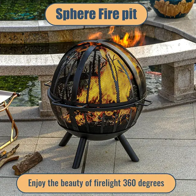 35 Inch Wood Burning Fire Pit with BBQ Grill, Heavy Duty Fire Pits Ball for Outside with Spark Screen & Removable Ash Pan 2