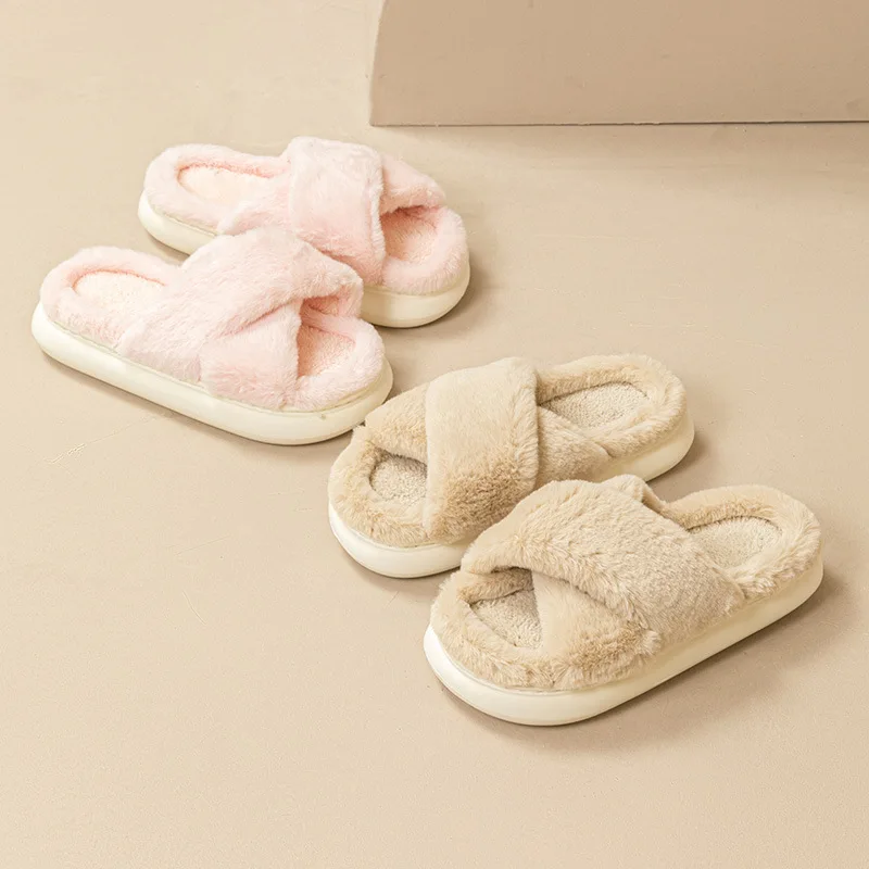 Casual Fluffy Slippers Women Home Flats Designer Winter Shoes Girls New Fashion Platform Slippers House Warm Footwear Large Size 3