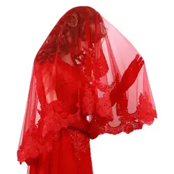 Wedding Bride Veil Beautiful Red with Lace Edge Waist Length