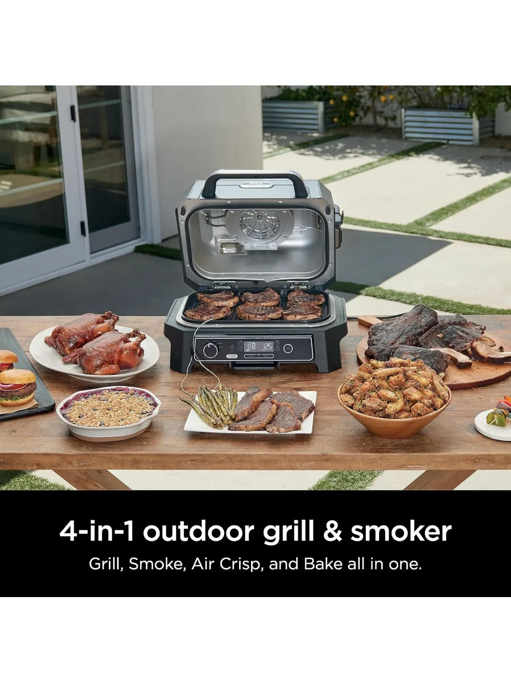 Outdoor Grill & Smoker, Thermometer, 4-in-1 Master Grill, BBQ Smoker, Outdoor Air Fryer, Bake, Portable, Electric Grill, Grey 5