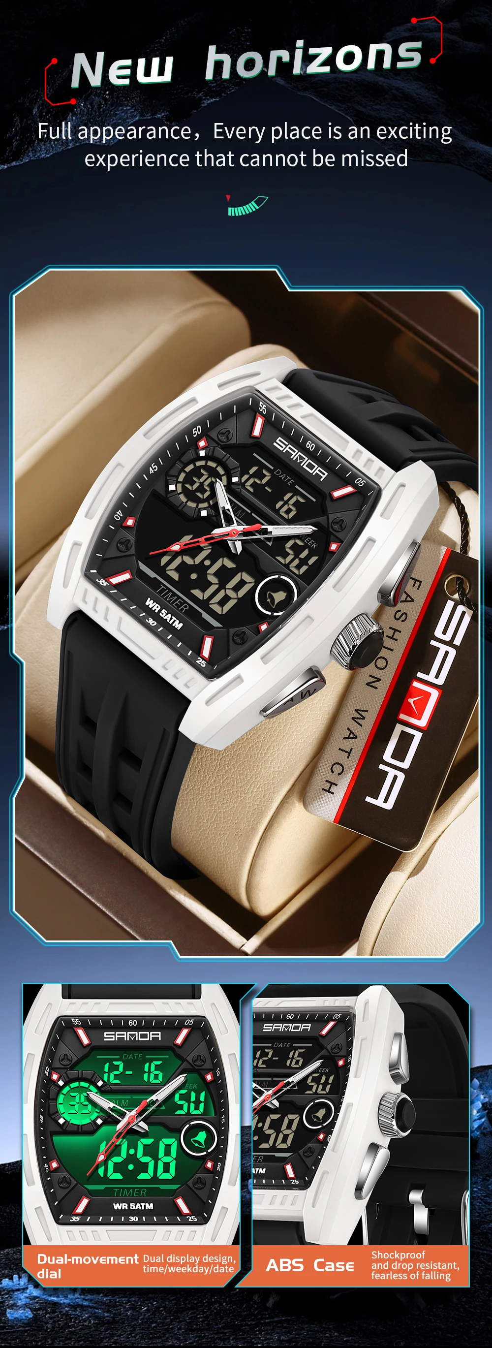Montre numérique pour homme, double affichage, calendrier, alarme lumineuse, compte à rebours, montre électronique tendance pour homme, Reloj Hombre_voghion.com