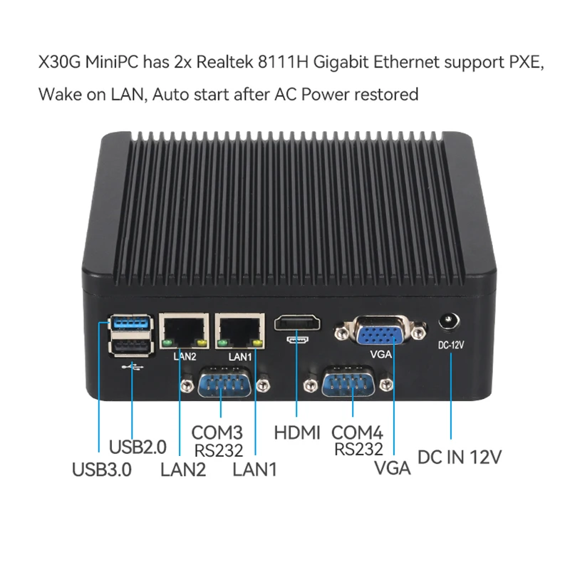Fanless Industrial Mini PC Pentium J2900 4x Serial Ports RS232 RS485 2x Gigabit Ethernet Mini PCIe WiFi 4G LTE SIM Windows Linux 4