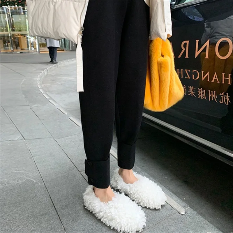 High Waist Wide Leg Pants Lady Warm Pockets Ankle-Length Harem Pants Blue Grey New 2023 Autumn Winter Women Trousers Knitwear mishow suit skirt for women 2023 autumn solid high waist vintage pockets slim a line ankle length skirts office lady mxc43b0111