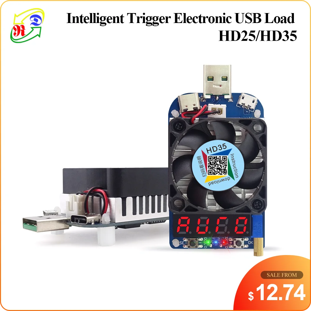 Produktbild von ANGEEK 15W USB-Lastwiderstand – Einstellbar 0,15–3,00 A, DC 3,7–13 V – Elektronische Last Mit Lüfter Zur Batteriekapazitätsmessung