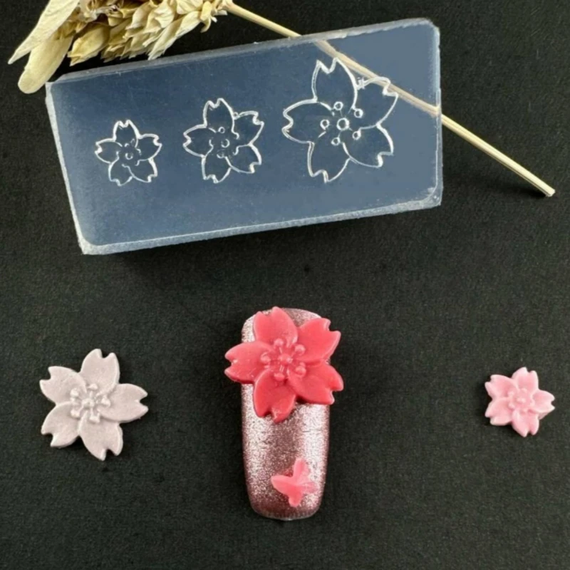 5Pcs3D Silicone Nail Press Mold DIY Nail Charm Reusable Kawaii Sweet Bow Versatile Cherry Blossom Rose Nail Art 3