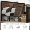 Led Bed Frame Queen/Full/King Size with Charging Station, Industrial Platform Bed Frame with Rustic Barn Door Wood Headboard 3