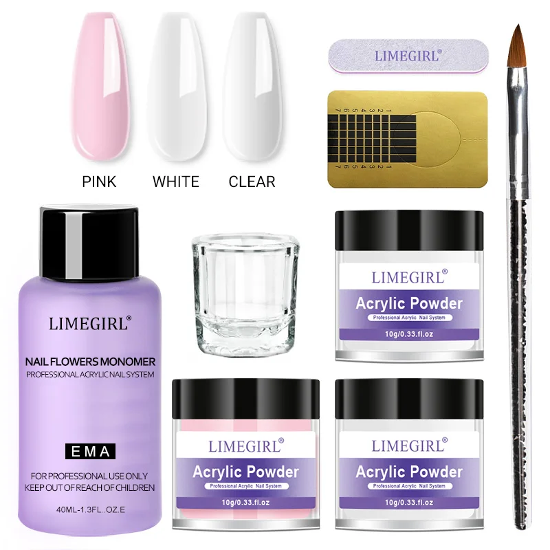 Nail Kit Nail Crystal Powder Acrylic Liquid Set With Brush For Nails Extension Carving Beginner