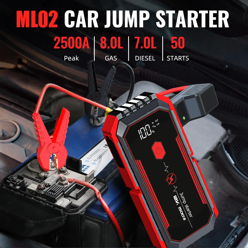 Car Jump Starter 2500A Peak Car Battery Jump Starter Up to 8.0L Gas and 7L Diesel Engine 12V Portable Lithium LED L