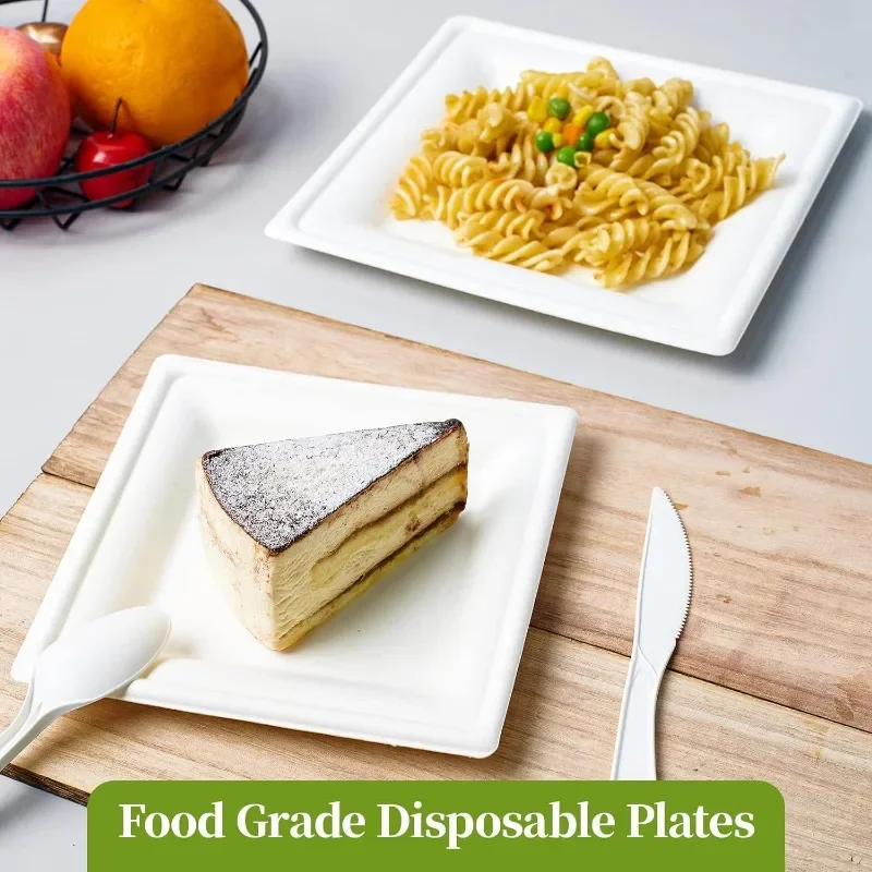 150 Pieces Compostable Square Paper Plates, 10 inch Heavy Duty Disposable Plates, Eco-friendly Biodegradable