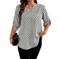 Plus Size 1XL-5XL Women Fashion Roll Up Shirts Ladies Casual Notched Neck Tunic Boho Blouse  Long Sleeve BlouseShirt Top - Image 6