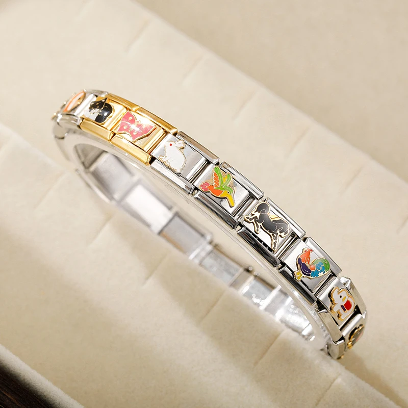 Hapiship 9mm Width Original Daisy Dog Elephant Cat Horse Fish Unicorn Rabbit Charm Fit Bracelet Stainless Steel Links DJ115 charm bracelet