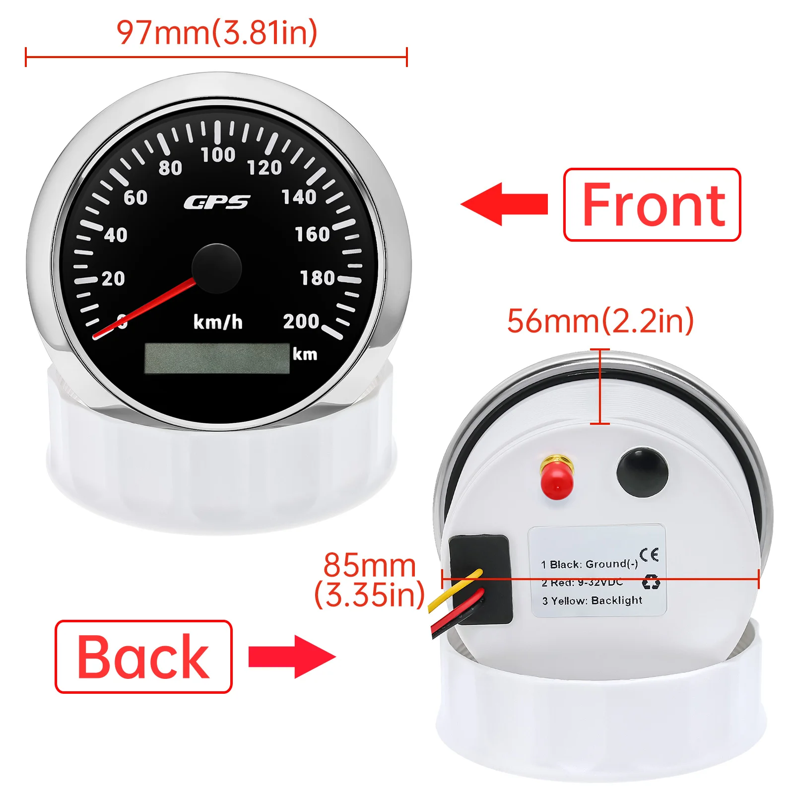 30KHM 60KMH 80KMH 120KMH 200KMH GPS Speedometer Gauge with Antenna 85mm Speed Odometer for Auto Car Boat Yacht RV 12V 24V Custom speed meter speed gauges