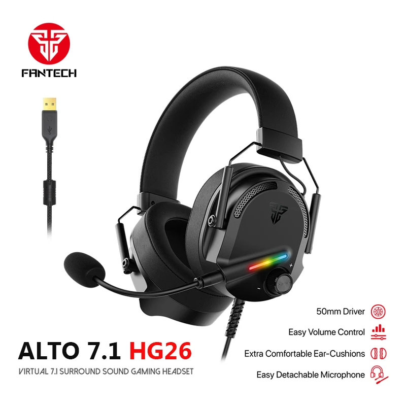 Игровая гарнитура FANTECH ALTO 7.1 HG26 с виртуальным каналом 7.1 RGB USB-проводной усилитель для наушников с микрофоном с шу...