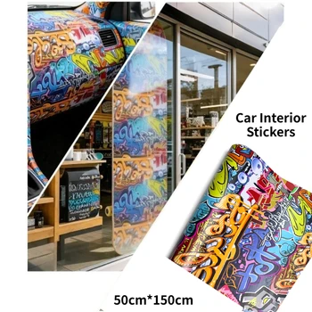 Adesivi per Auto Trendy con Graffiti, Stile Hip-Hop Unico, Accessori Tuning, Vinili per Interni Auto, Adesivi per Veicoli 50cm*150cm