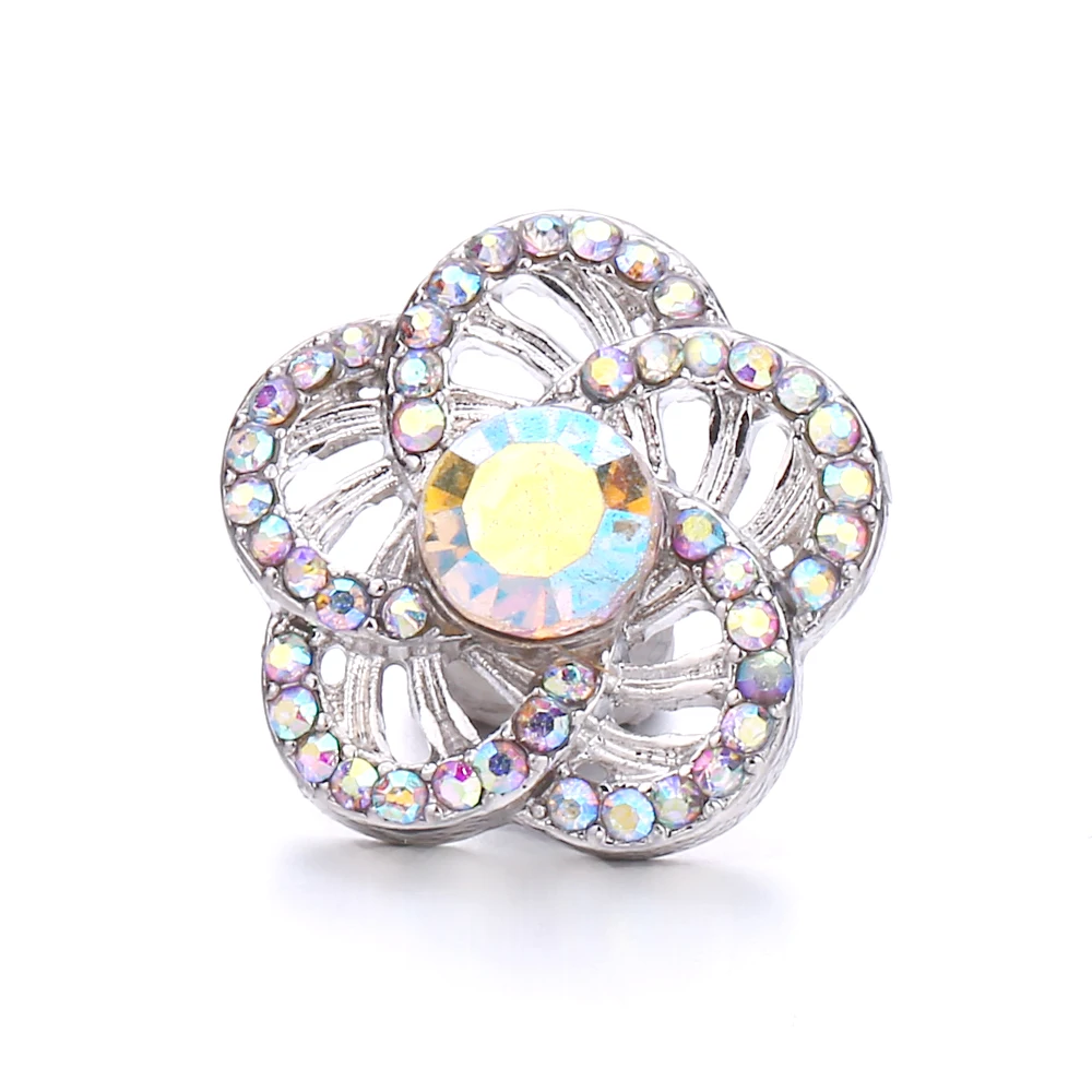 20pcs Snap Jewelry Crystal Rhinestone Flower 18mm Snap Buttons Fit Snaps Necklace Bracelet