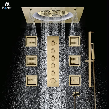 M Boenn Rubinetto del bagno Lussuoso sistema doccia Set Miscelatore termostatico intelligente Illuminazione a LED in ottone Musica SPA Soffione doccia a pioggia 1
