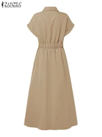ZANZEA Elegant Chic Women Long Dresses Casual Short Sleeve Collared High Waisted Casual & Day Shirt Dress Solid Color S-3XL - Image 3