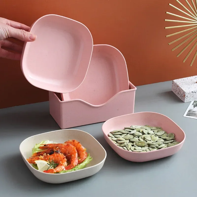 Dessert Plate Pure Natural Wheat Square Snack Straw Bowl Sauce Seasoning Dish Degradable ECO-friendly Tableware Snack Bowl