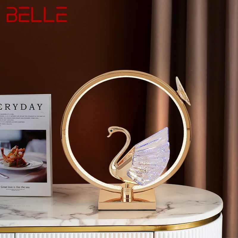 

BELLE Modern Golden LED Swan Table Lamp Creative Design Desk Light Decor For Home Living Room