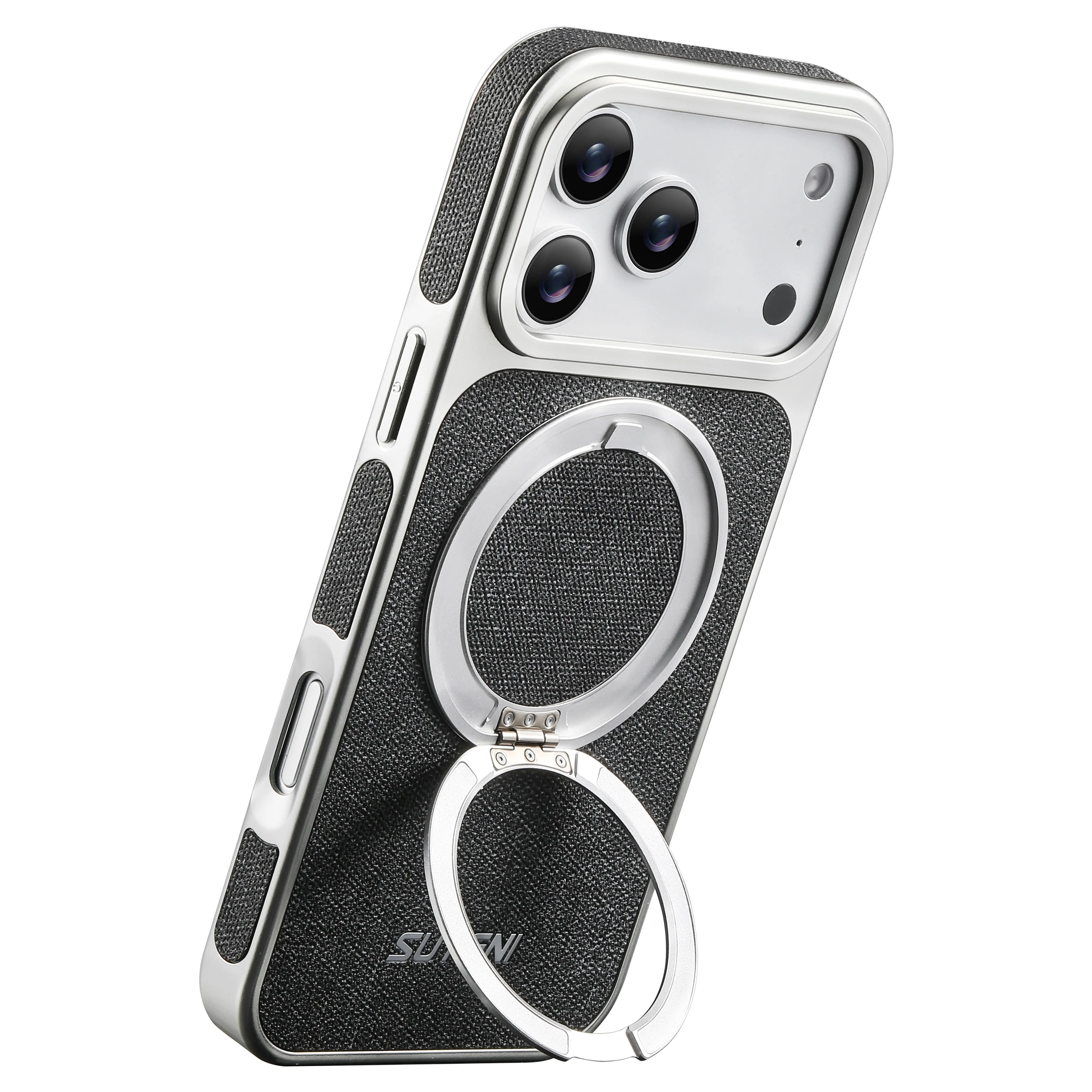 Denim Fabric All-Package Soft Rubber Case with 360° Rotating Stand and Anti-Drop Leather Protection