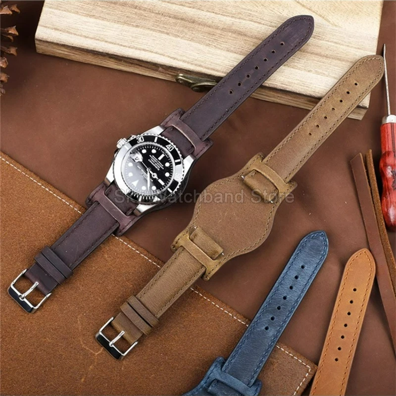 Premium Crazy Horse Leather Watch Strap with Tray - Available in 18mm, 20mm, 22mm