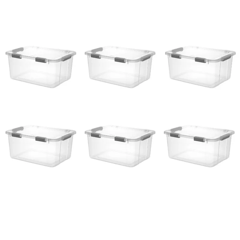 

Sterilite 60 Qt. HingeLID Storage Box Plastic, Flat Gray, Set of 6