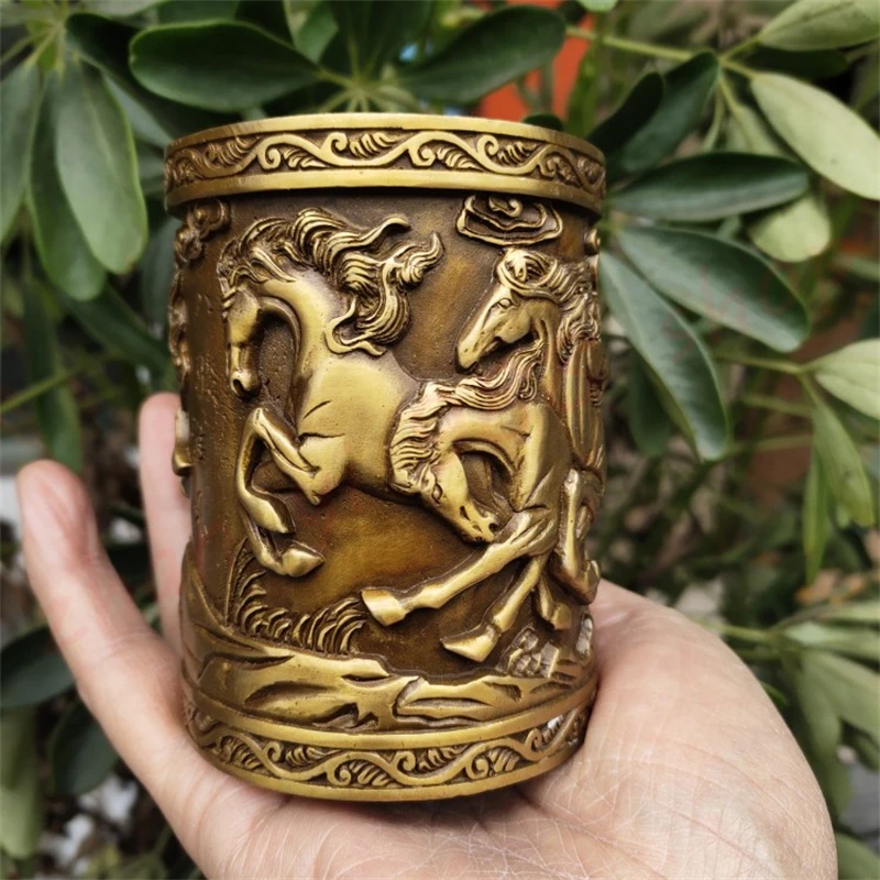 

Латунный держатель для ручек eight steeds, изысканная ручная работа и украшения для дома и офиса, благоприятные украшения