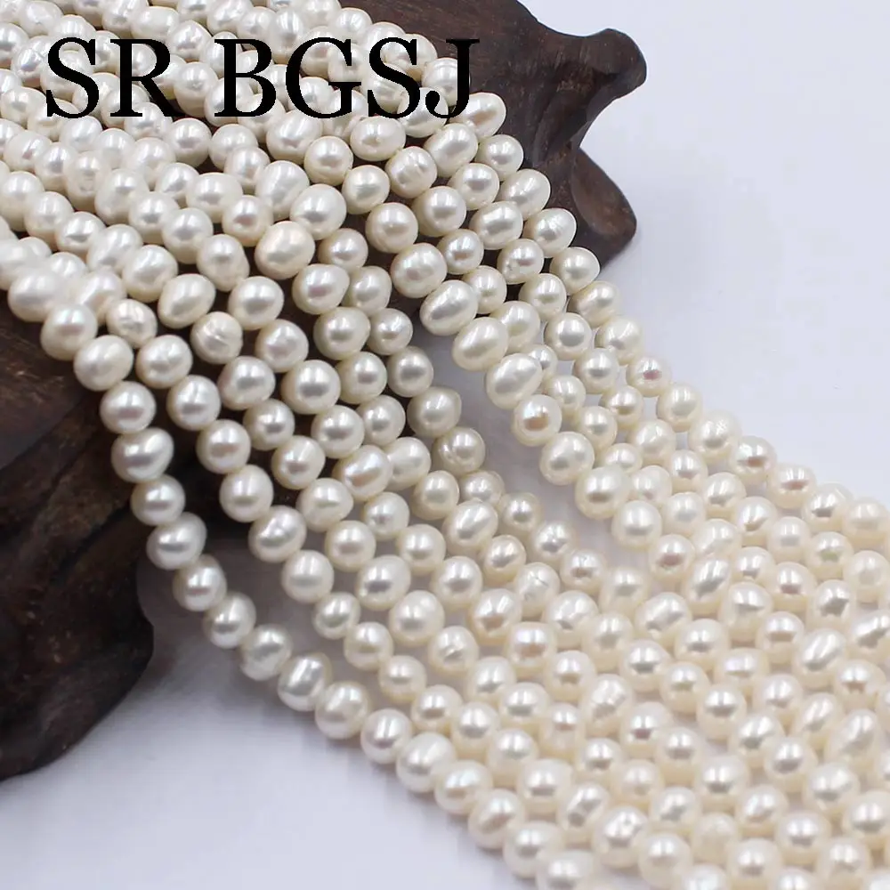 

4-5mm Nearly Round Natural White Freshwater Pearl Loose Beads For Jewelry Making Choker Making Diy Bracelet Jewellery 14''