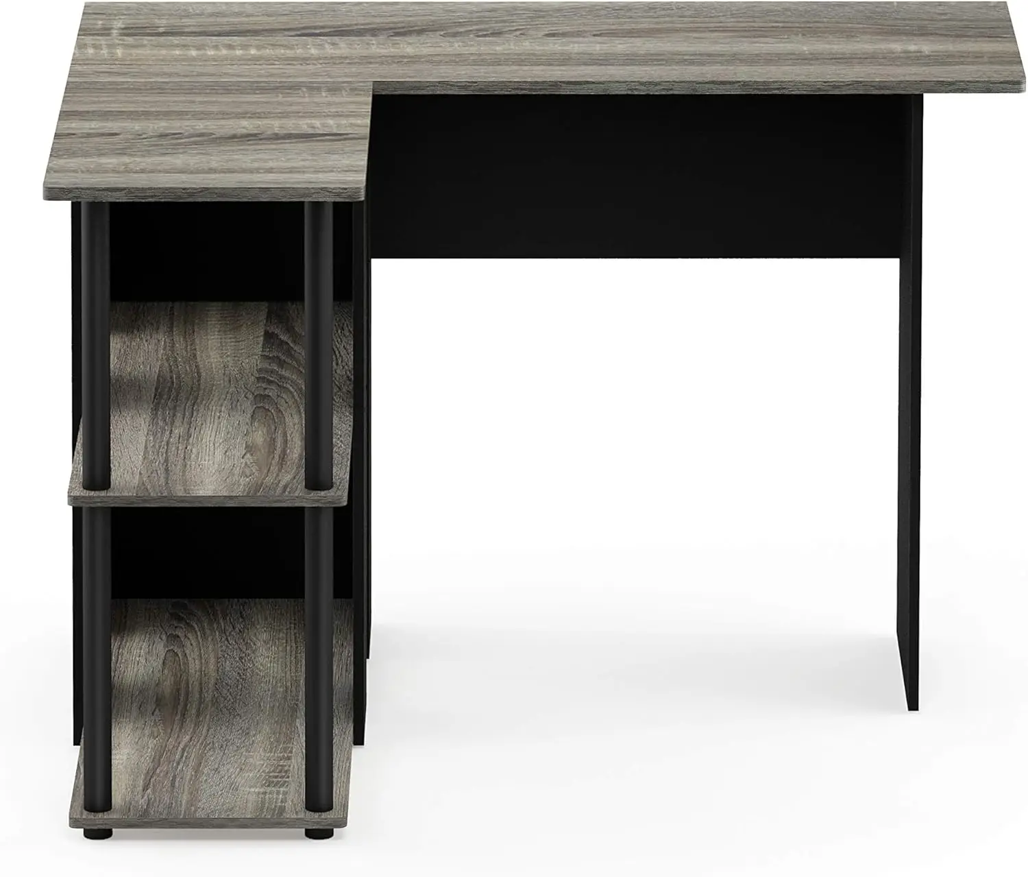 L Shape Computer Desk with Bookshelf French Oak Grey Black 3