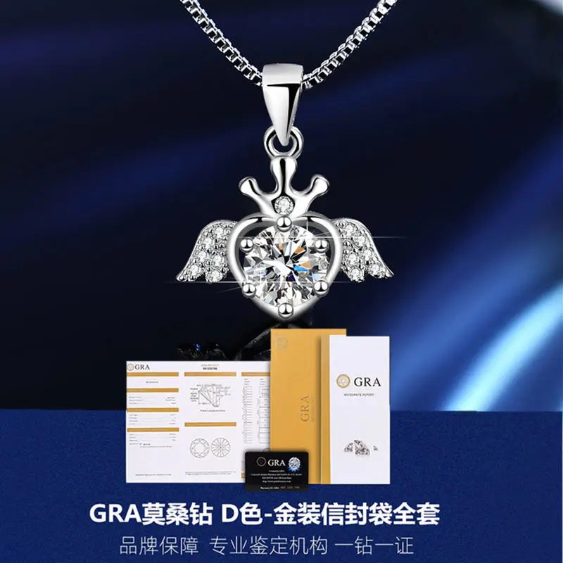 

UMQ Original New Moissanite Sterling Silver Necklace Female 1 Karat Angel Pendant for Girlfriend Valentine's Day Gift