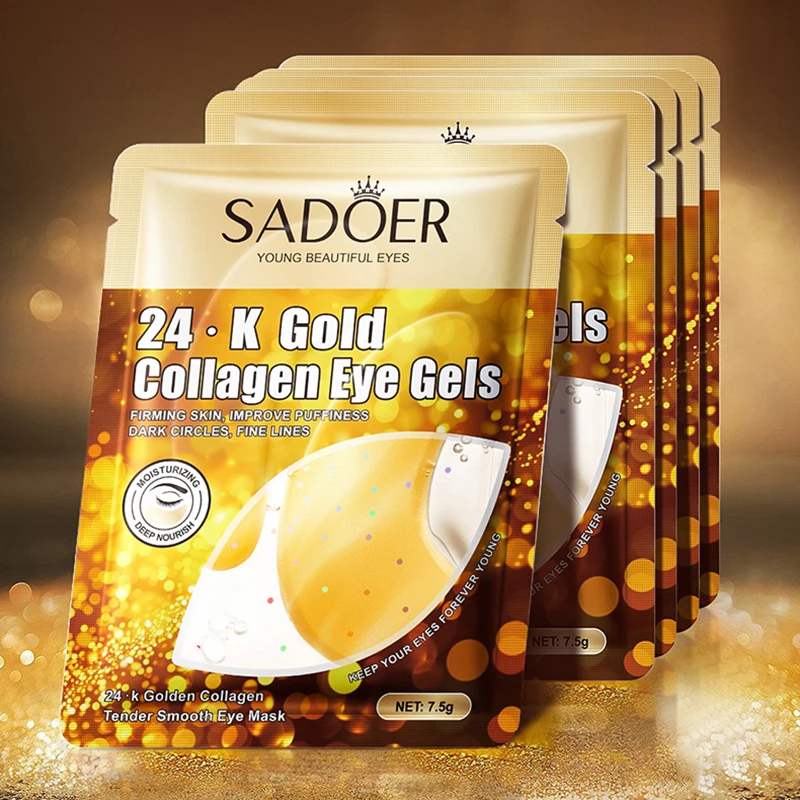 SADOER 24K Gold Crystal Collagen Eye Mask Anti Dark Circles Removal Eyes Bags Moisturizing Eye Patches Gels for Eyes Skin Care