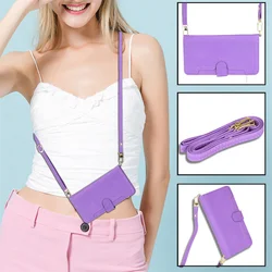 Luxurious Leather Wallet Crossbody Phone Case with Card Holder - Protective Lanyard Bag for Samsung Z Fold 2 (Purple)