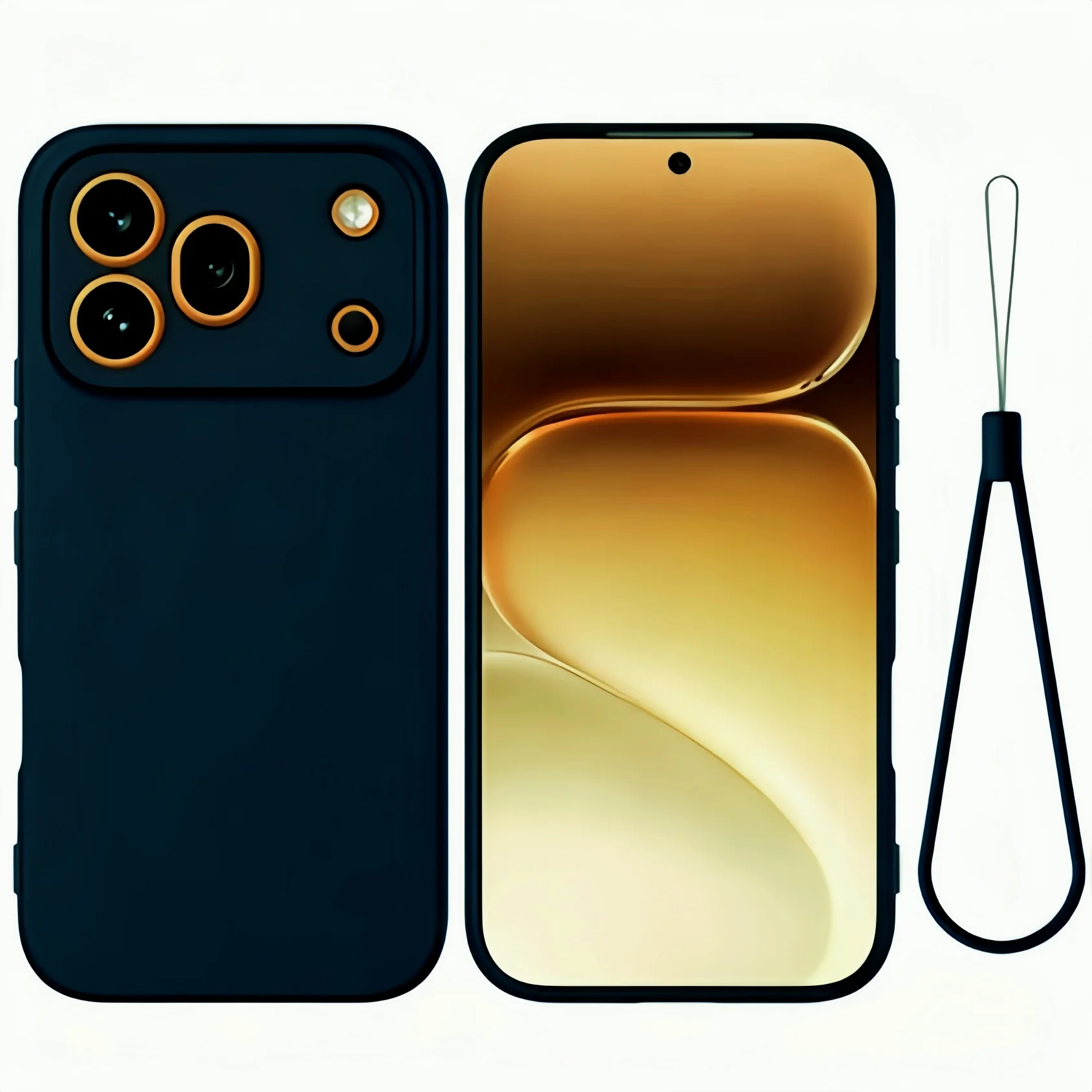 Noble Fashion Shockproof Protective Liquid Silicone Case with Lanyard, Solid Color