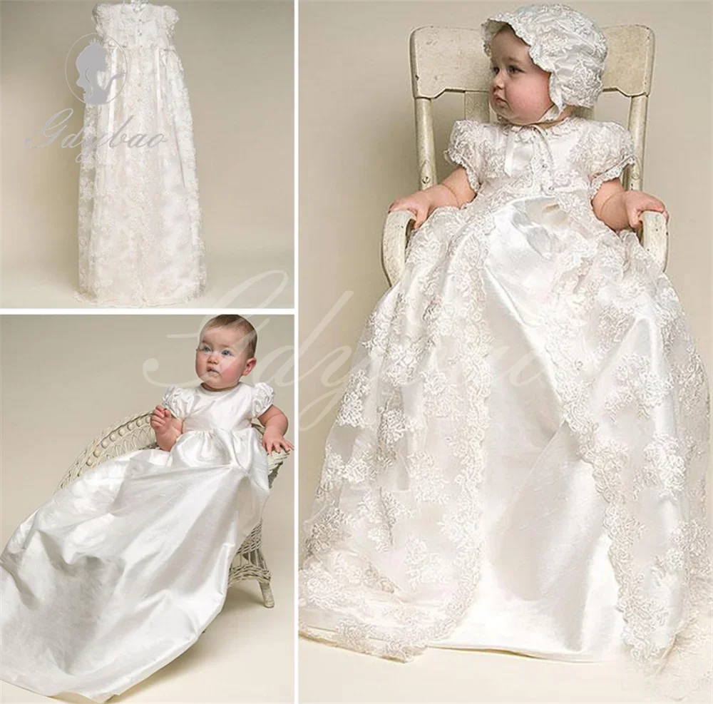 

Christening Gowns Lace Appliques Baby First Communion Dresses Ruched Beads Newborn Toddler Baptism Dresses