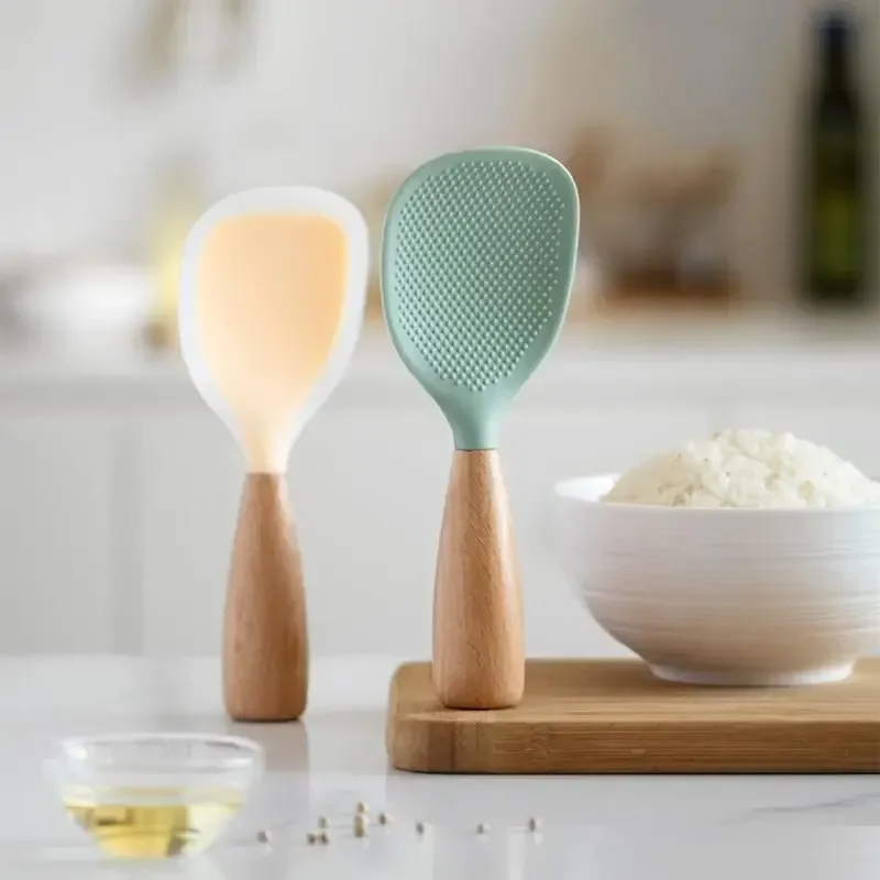 Silicone Spatula Non-stick Pan Special Household High Temperature Resistant Stir-fry Spatula Extended Wooden Handle silicone spatula silicone kitchen utensils