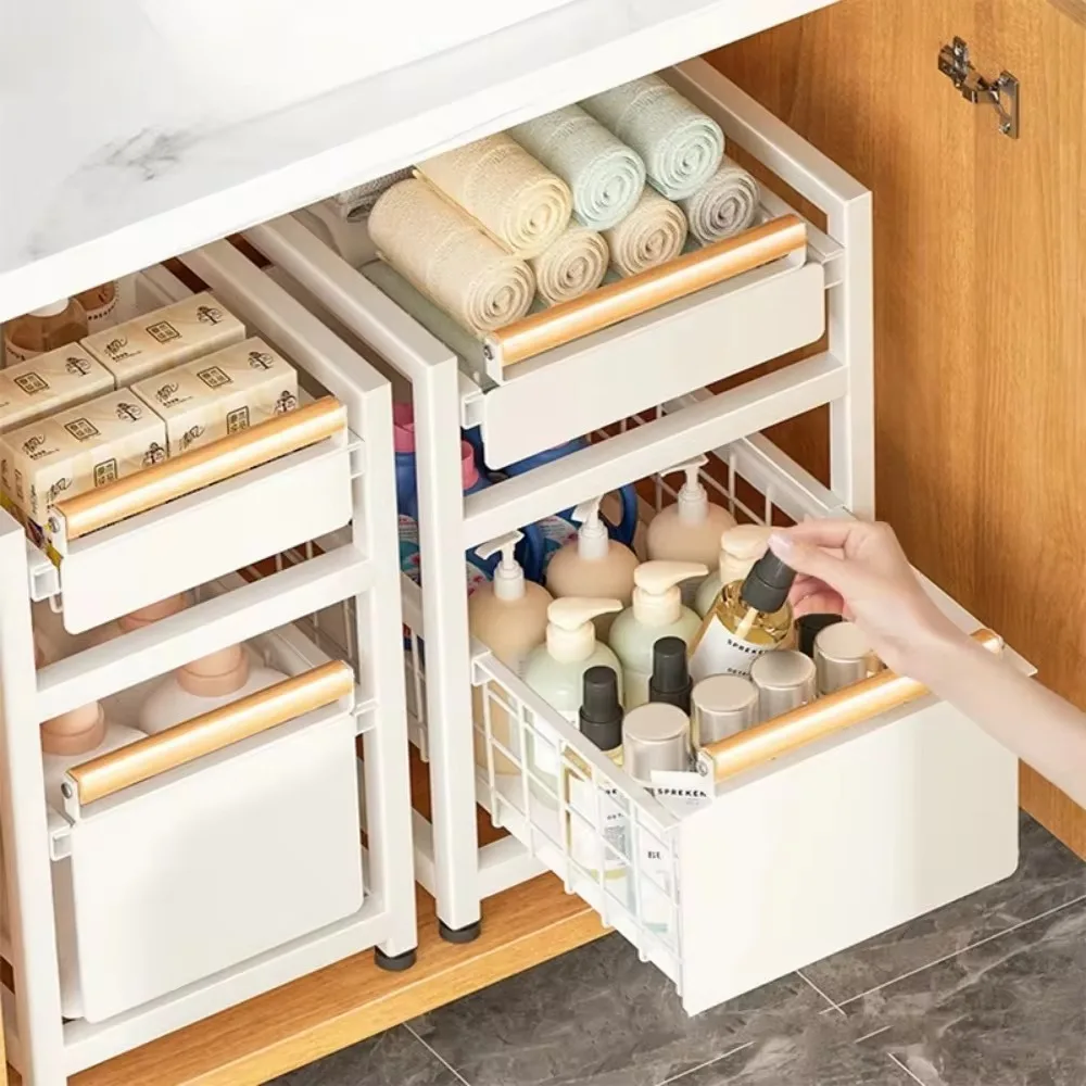 Kitchen Sink Storage Rack Carbon Steel Bathroom Cabinet Cosmetics Seasonings Tableware Countertop Rack Bathroom Storage