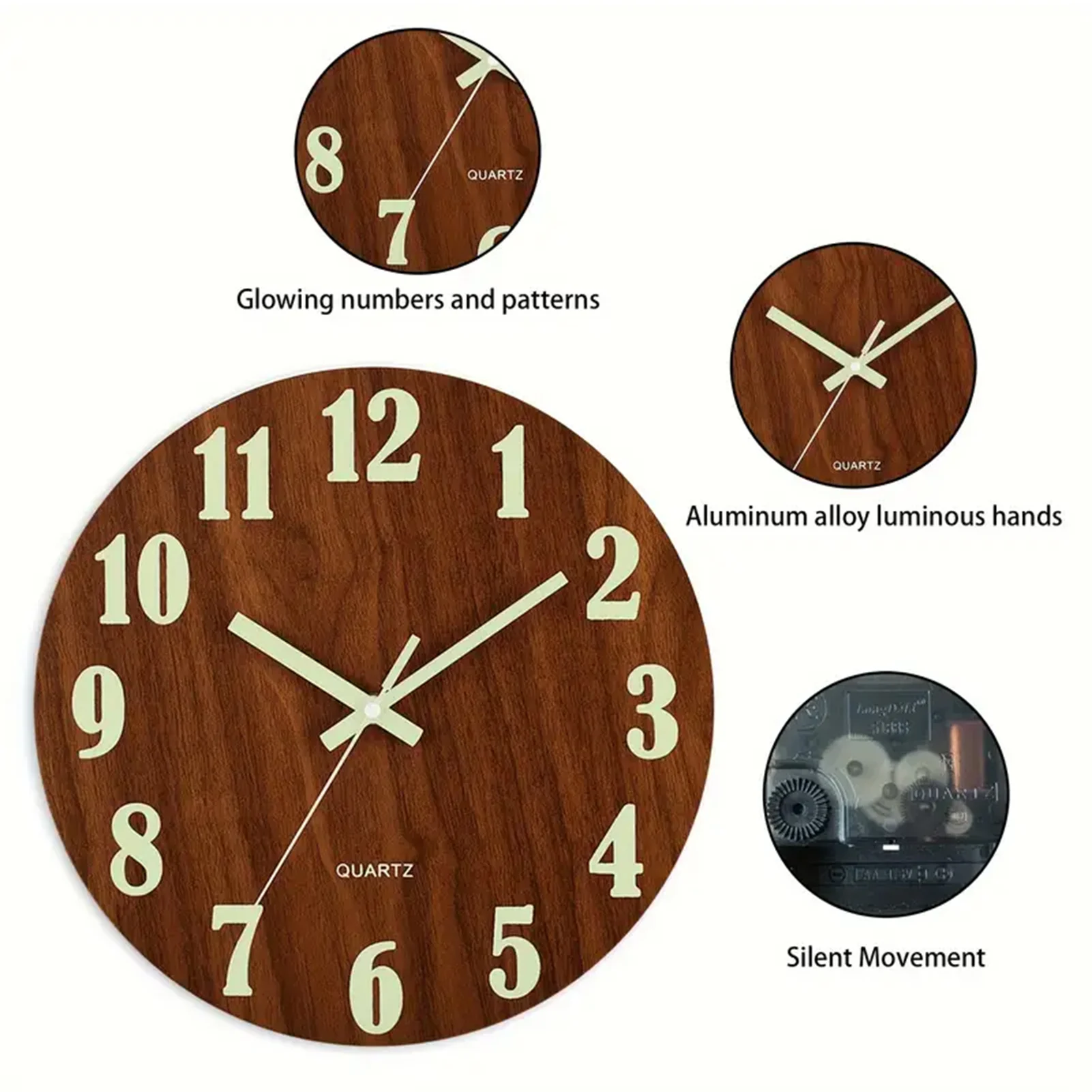 Wooden Silent Non-Ticking Wall Clock, 12 Inch 5