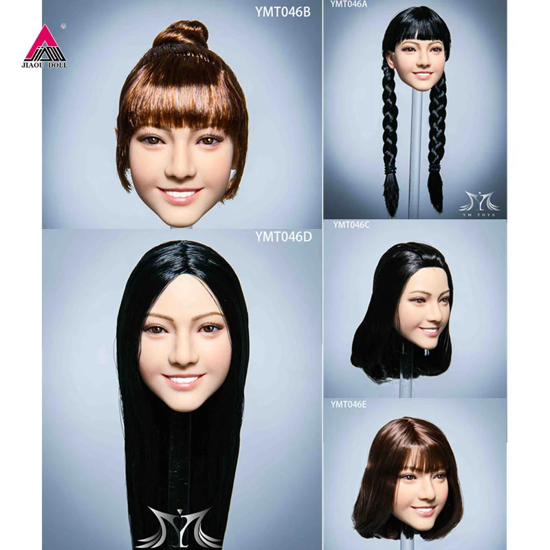 

in- stock 1/6 YMTOYS YMT046 Female Smiling Head Sculpt Soldier Hair Transplant Head Carving Fit 12'' Action Figure Body