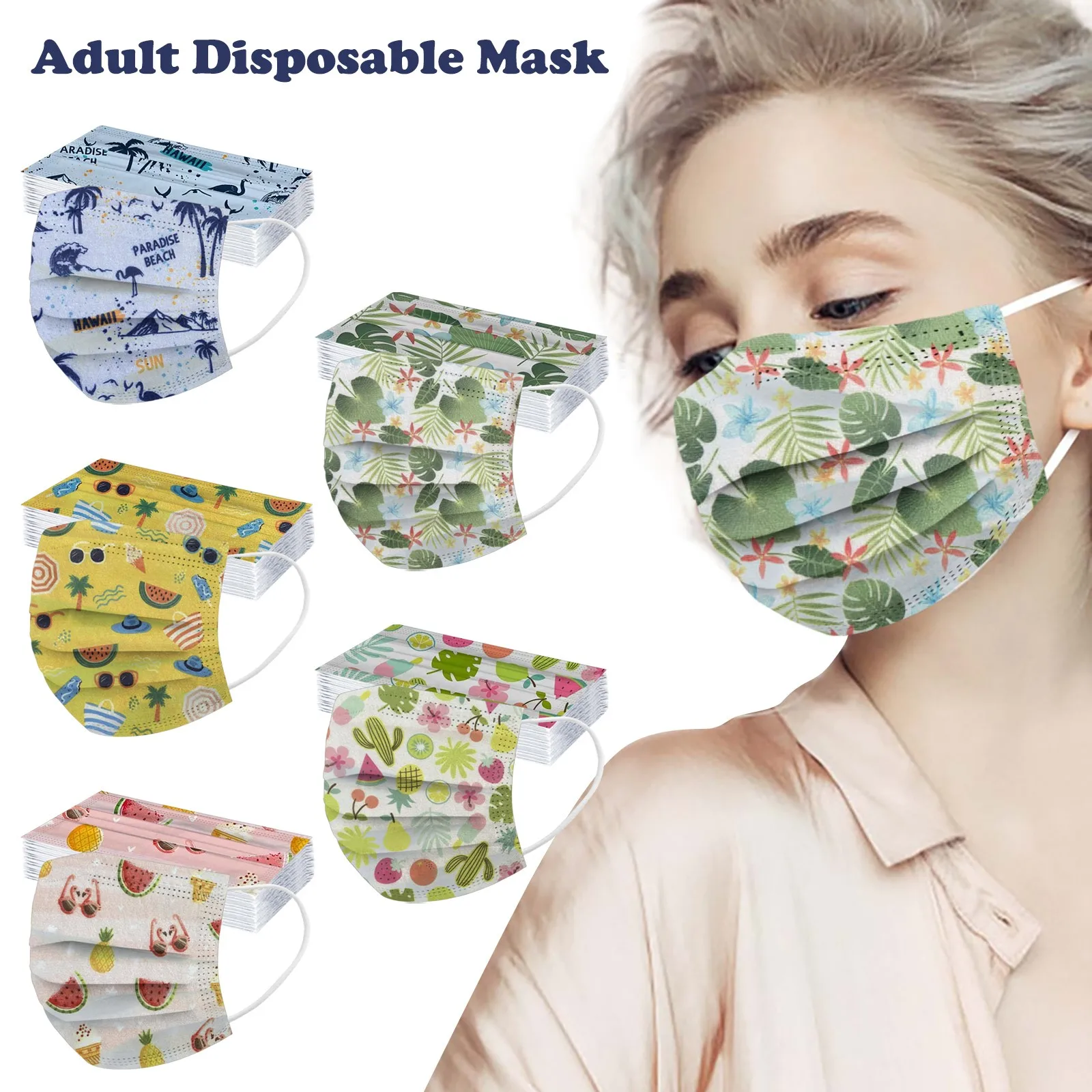 10 PCS Beach Disposable Printed Mouthpiece Melt Spray Fashion Mask mouth cover Face Mask