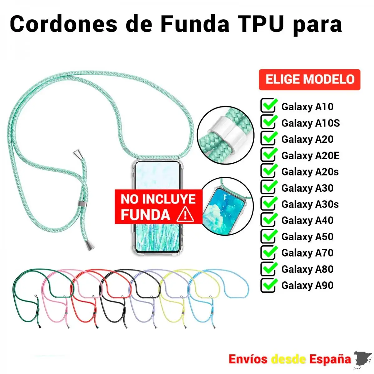 Ciondolo Corda Per Cover Movil Samsung Galaxy A10 A10S A20 A20E A20S A30S A30 A40 A50 A70 A80 A90. Cintura Universale