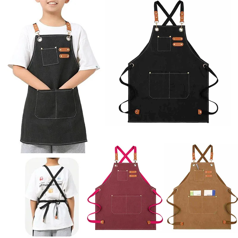 Delantal Infantil Negro Ajustable Con Mensaje 'cocinero Principiante', 2 Bolsillos Grandes, Para Pintar Y Cocinar