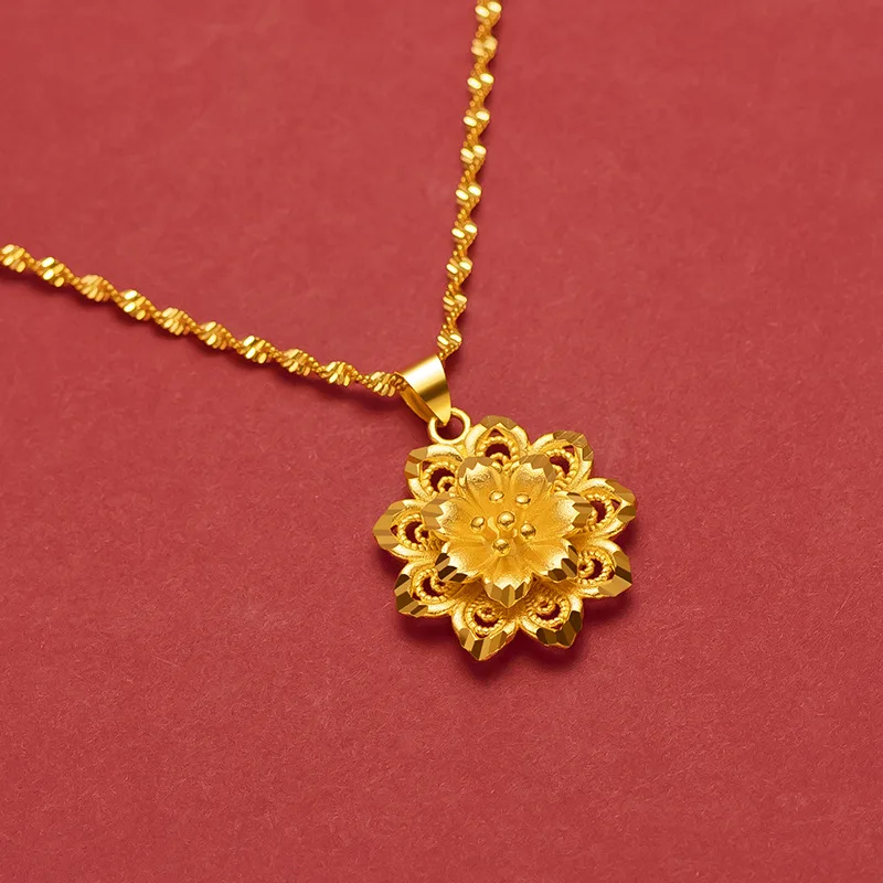 

Real 18K Gold Necklace Lucky Flower Pendant for Women Charm Jewelry Gold Jewelry Wedding Party Gift