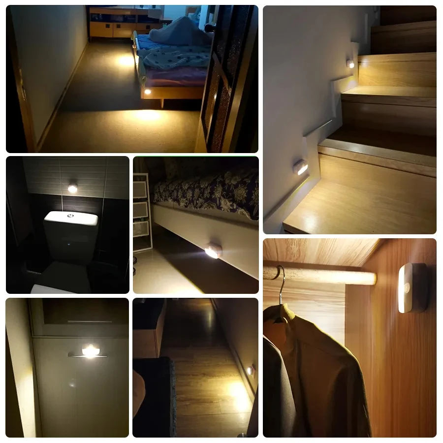 Auto ON/OFF LED Smart Night Lamp Under Cabinet Light PIR Motion Sensor Kitchen Bedroom Light for Night Cupboard Closet Stairs 6