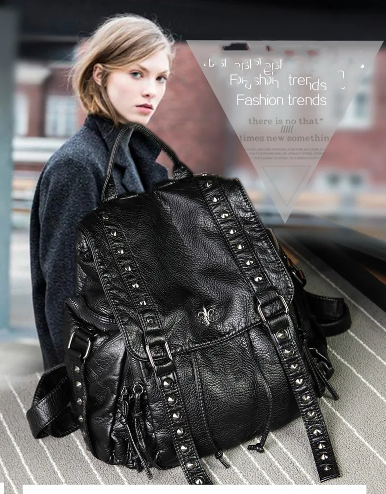 

2023 New Washed Leather Backpack Solid Color Versatile Travel Backpack