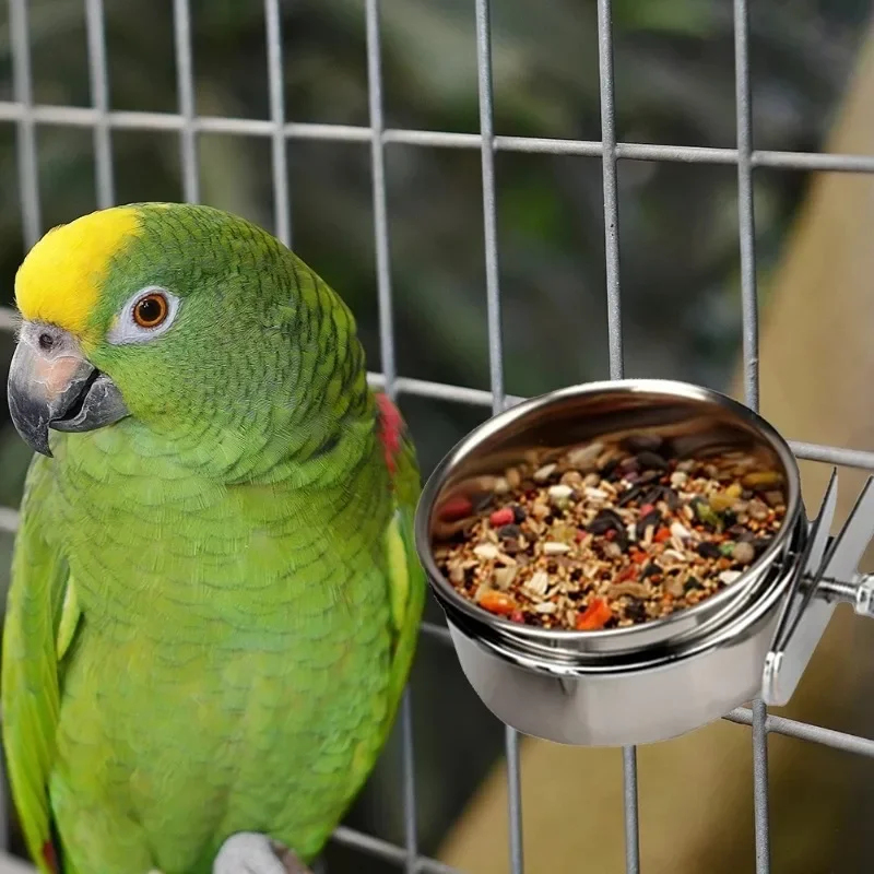 Birds Hanging Cage Bowl Stainless Steel Pet Birds Dish Cup Anti-turnover Feeding Food Drinking Feeder Parakeet Lovebird 1PCS parrot feeder,bird feeder