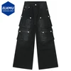 Men Vintage Baggy Jeans Multi Pocket Cargo Denim Pants Black Loose Wide Leg Jeans Trouser 1