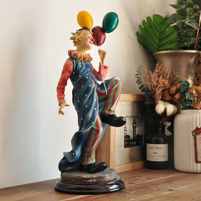 luckxuan Sculpture Decor Retro Circus Clown Ornaments Funny Comedy Ceramic  Character Statue Christmas Halloween Decor Statue Decoration