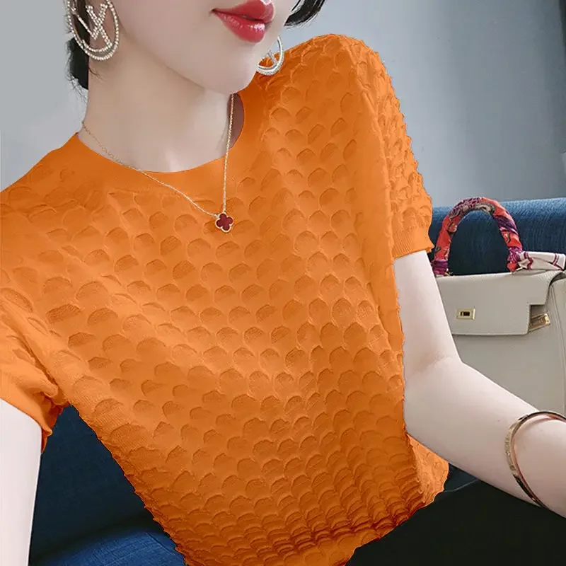 

Fashion O-Neck Solid Color Short Sleeve Oversized Blouse Summer New Casual Pullovers Loose Female Clothing Commute Shirt N178