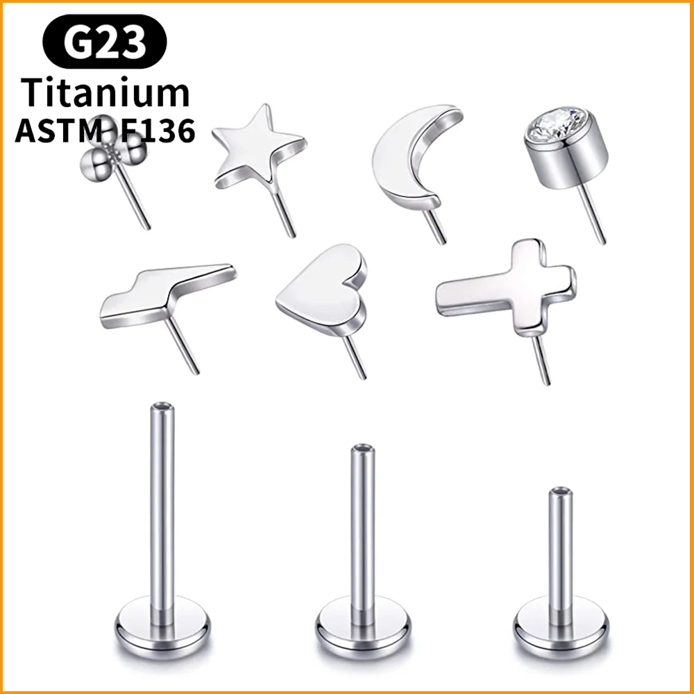 G23 Titanium Threadless Labret Studs Piercing Jewelry 16G Push Pin